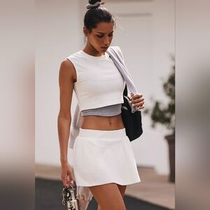 Free People White Tennis Skort with Gray Layered Waistband